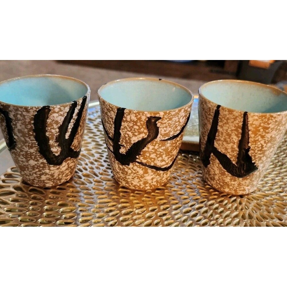 Vintage Japanese Speckled Enamel Pottery 3 Cups